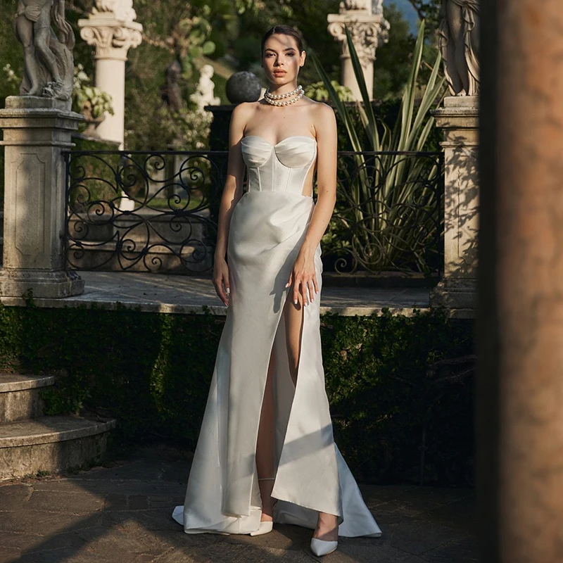 

Eightree Simple Mermaid Wedding Dresses Sweetheart Side Slit Evening Bridal Dress Women Satin Wedding Ball Prom Gowns Customized