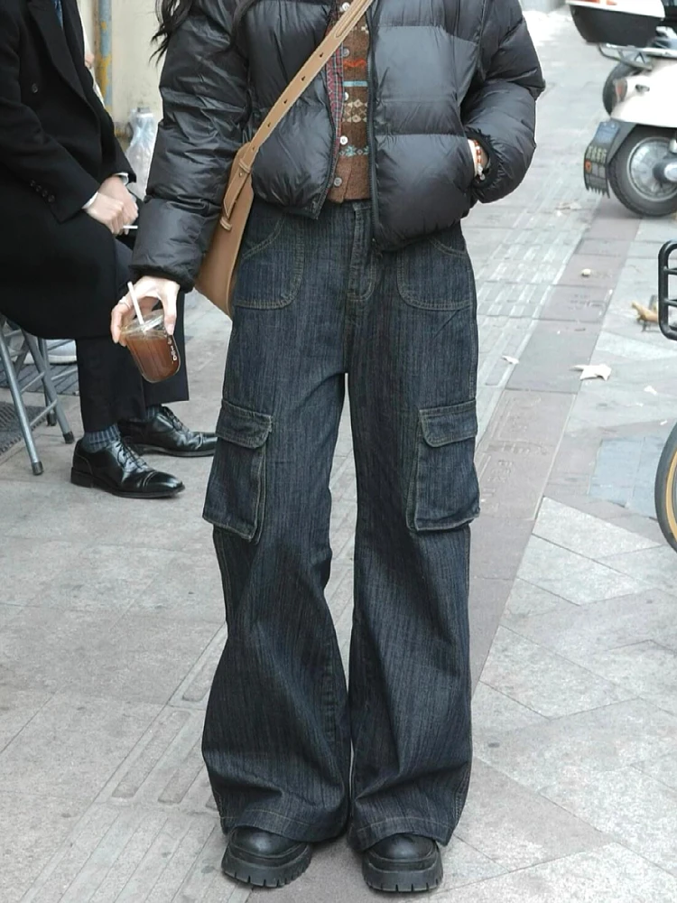 

Loose Straight Leg Blue Jeans Men's Women's Casual Wide Leg Drapey Workwear Style High Waist Long Pants Street Fashion