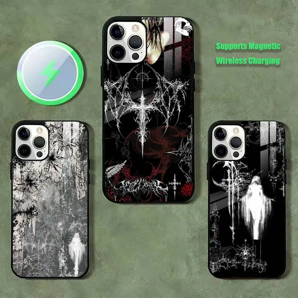 

G-Gothic Coquette Cross Phone Case For iPhone17,16,15,14,13,12,11 Plus,Pro Supports Magnetic Wireless Charging