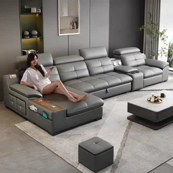 Nordic Functional Sofa Electric Adjustable Modern Storage Sofa Smart Leather Divano Letto Living Room Furniture