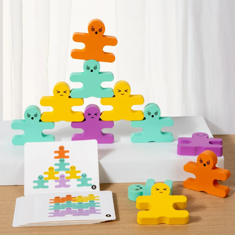 3D 子供木製ビルディングブロックバランス悪役ブロックモンテッソーリおもちゃ幼児のための早期学習微細運動能力ギフト