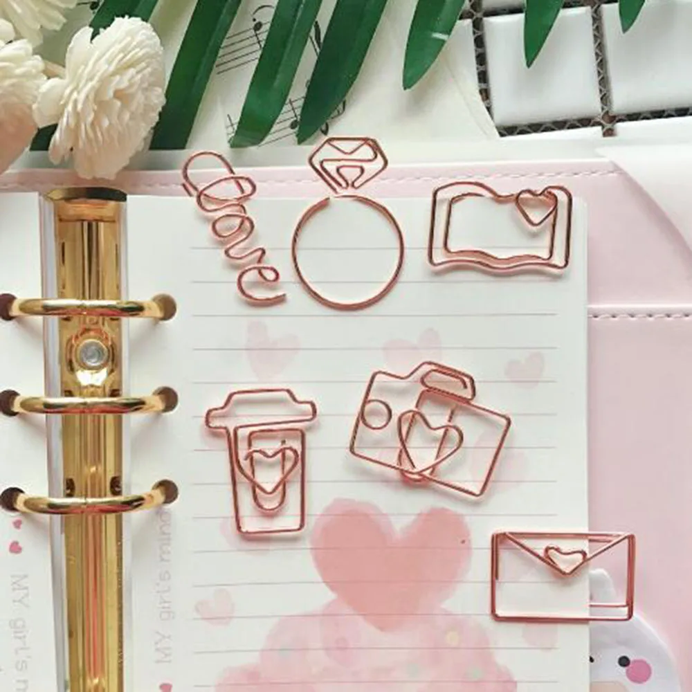 10Pcs Rose Gold กระดาษคลิป Bookmark Planner เครื่องมือ Scrapbooking เครื่องมือ Memo คลิปโลหะ Binder Paperclip