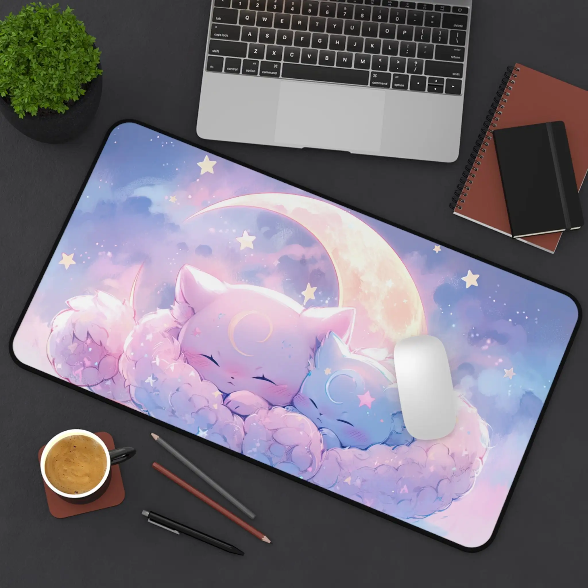 

Cute Cat Mouse Pad Desk Mats,XXL Moon Desktop Decoration,XL Pastel Mouse Pad, Anime Game Desk Mat, Gift for Cat Lovers.