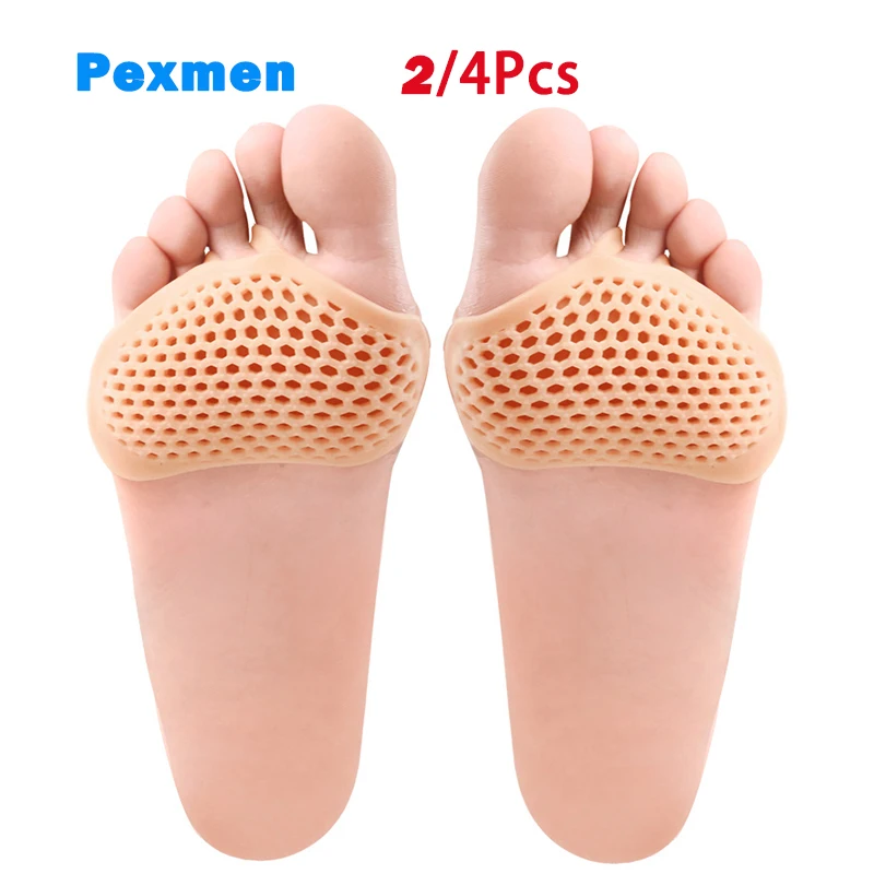 Pexmen 2/4Pcs Metatarsal Pads Ball of Foot Cushions for Women and Men Soft Gel Forefoot Pads Pain Relief Mortons Neuroma Callus