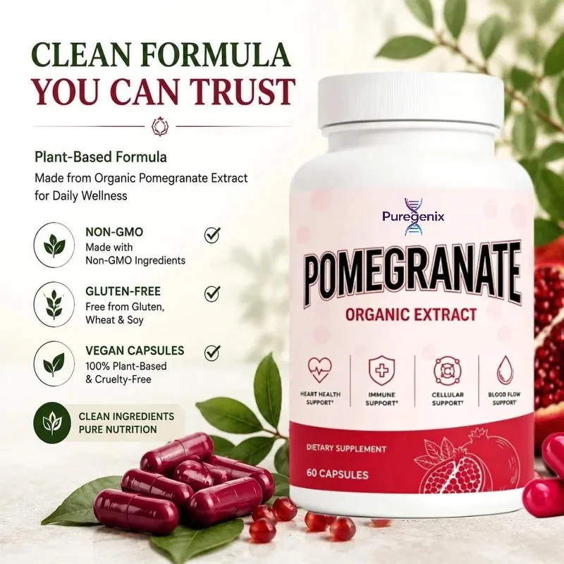 Organic Pomegranate Extract Capsules, A Plant-based Daily Health Formula Containing Natural Polyphenols, 60 Vegan Capsules