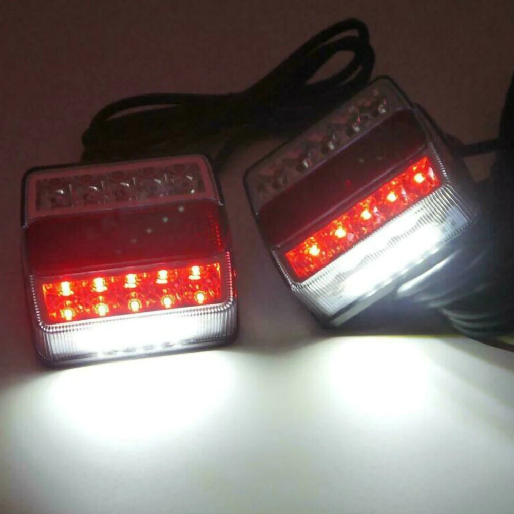 2Pcs Rear LED Submersible Trailer Tail Lights Kit Boat Marker Truck Waterproof Universal 12V 15LED Campers Trailer Taillights