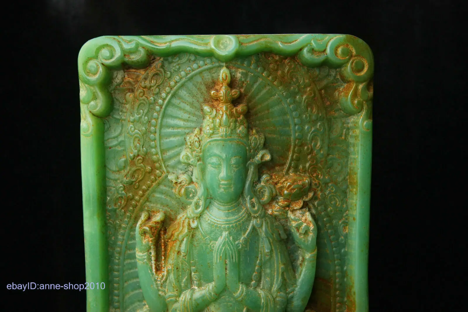 23cm China Natural Old Jade hand carved Avalokitesvara Kwan-yin Statue