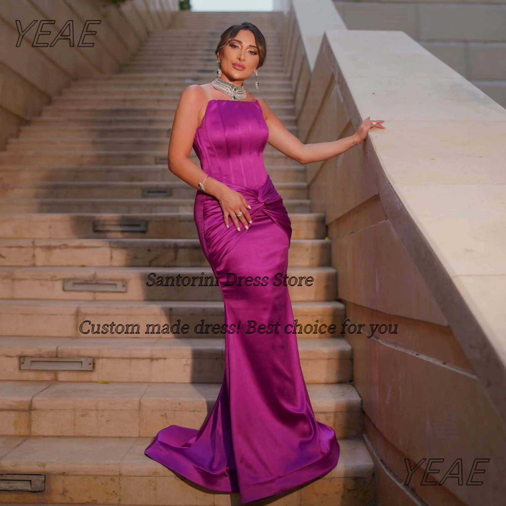 

Santorini Vestidos De Fiesta Elegantes платья для выпускного вечера без бретелек сексуальные вечерние платья с рюшами на спине для свадебной вечеринки по индивидуальному заказу