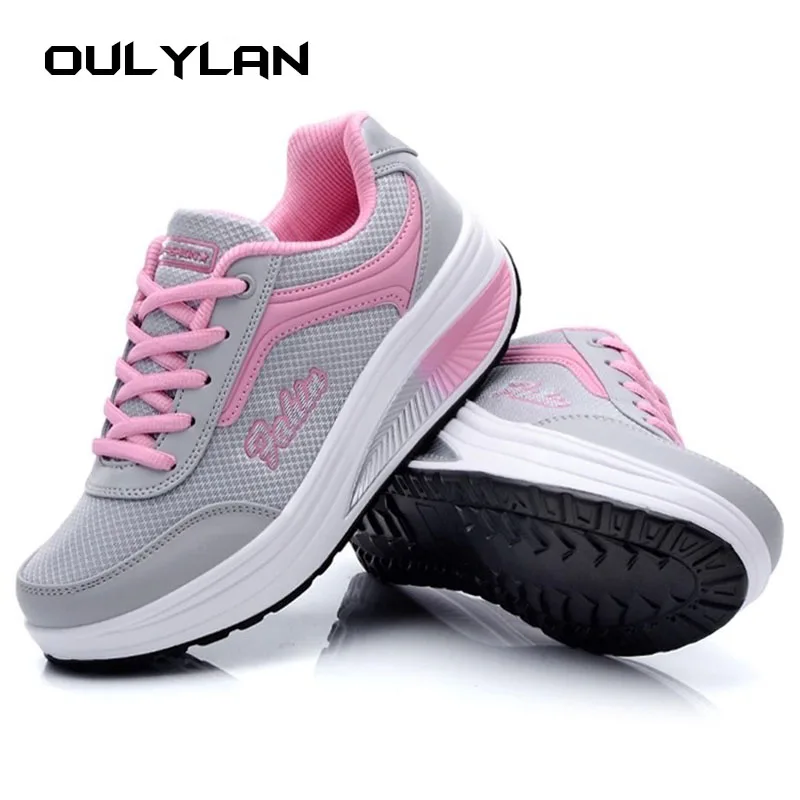 

2024 Spring/Autumn Slope Heel Sneakers Breathable Women's Shoes Swinging Shoes Fitness Shoes Sponge Cake Shoes