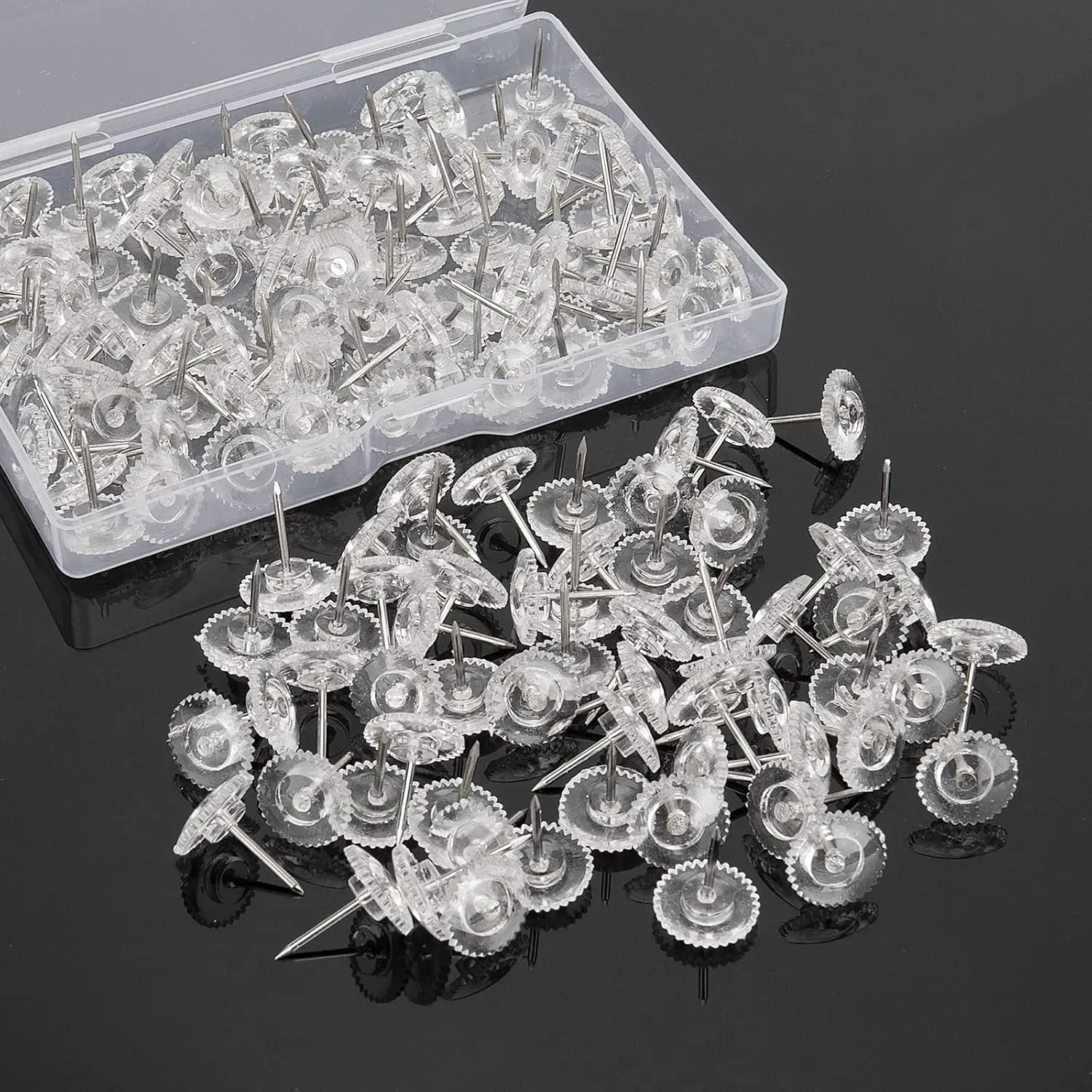 

Clear Thumb Tacks Standard Push Pins with Steel Points Transparent Plastic Heads for Bulletin Boards Crafts Office Supplies