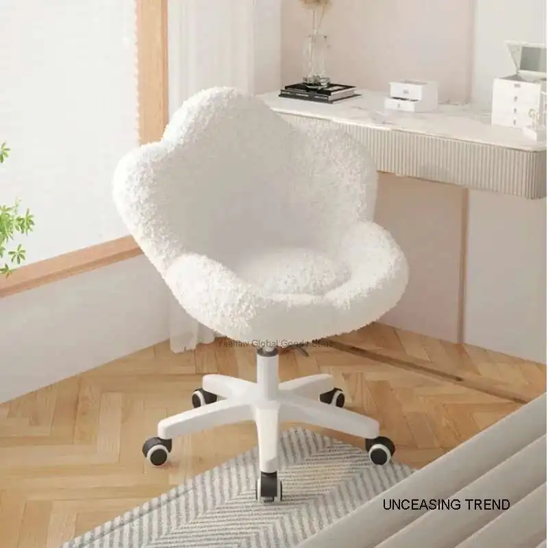 Nordic Lamb wool living room chairs INS luxury swivel soft Armchair bedroom reading makeup vanity Backrest Stool home furniture