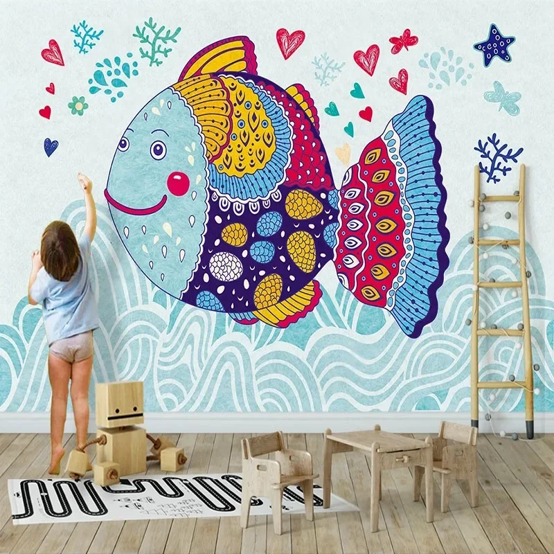 

Custom Any Size 3D Cartoon Fish Children's Room Background Wall Mural Wallpaper Painting Papel De Parede Fresco Tapety Home Déco