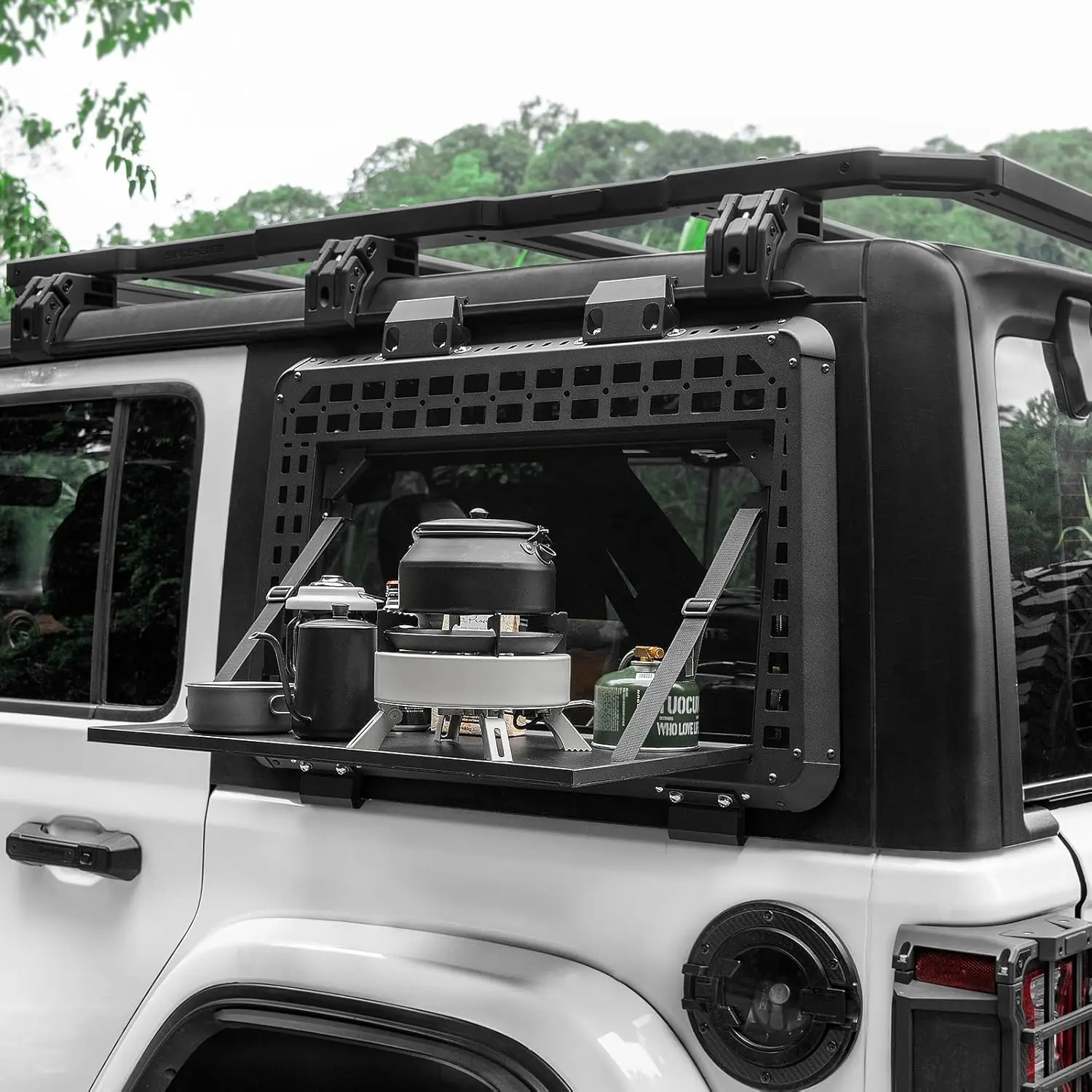Rear Window Molle Panel With Fold-Down Table For Jeep Wrangler JL Accessories Tactical MOLLE Storage Panel For Jeep