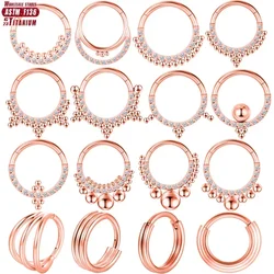 F136 Titanium nose Piercing helix Zircon Ear ring Septum Hinged segment Cartilage Daith tragus earrings Body Jewelry For Women