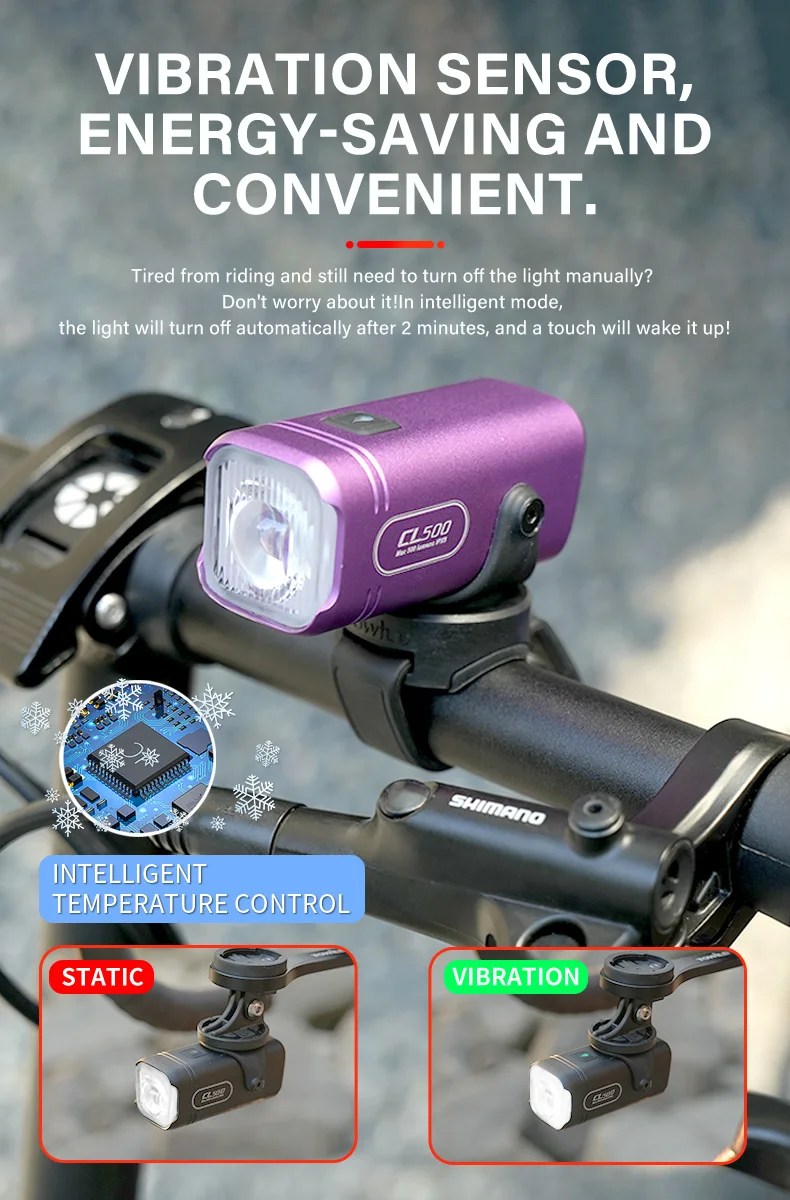 TOWILD CL500 Bicycle Lights Intelligent Mini Bike Light 500 Lumens Cycling Front Lamp Ipx6 Compact Headlights Bicycle Flashlight
