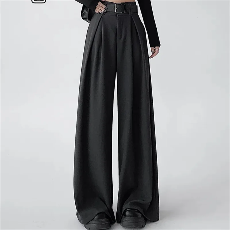 Costume taille haute pour femme, jambes larges, pantalon complet, coréen, élégant, minimalisme, droit, ample, nouvelle collection automne