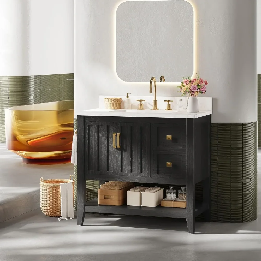 

30" Bathroom Vanity with Sink, Bathroom Cabinet with 2 Drawers & Open Shelf for Guest Baths Master Suites or Rental Units