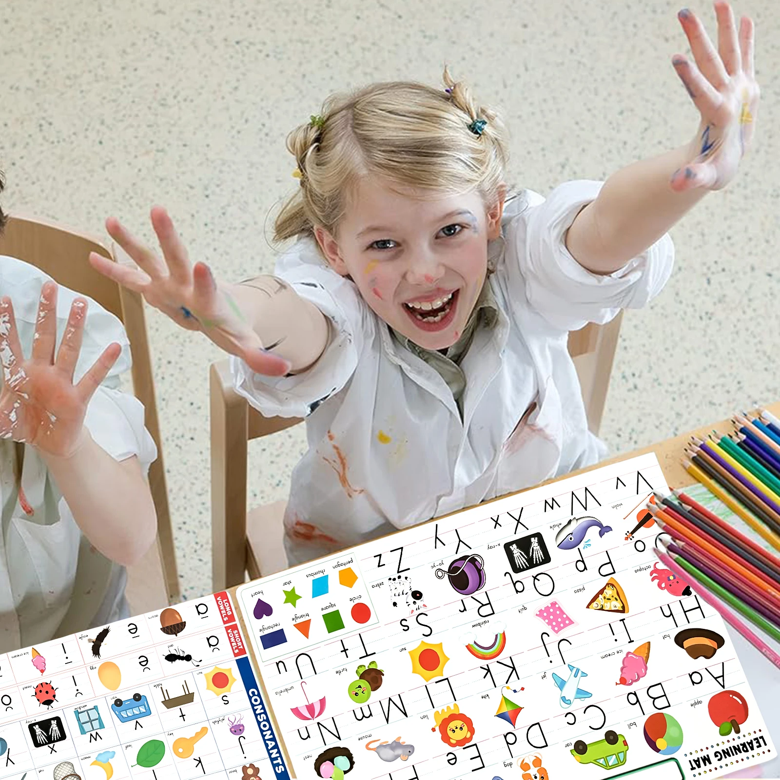 Herramientas de aprendizaje para niños, reloj con letras y números de 5 a 8 años, hermoso ilustración, doble cara, material PP, regalo educativo