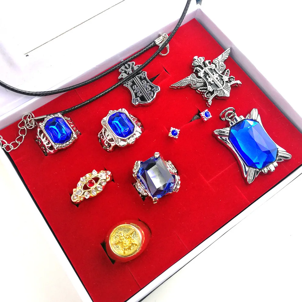 Brdwn Black Butler Ciel Phantomhive Sebastian Michaelis Rings Set Cosplay Costume Accessories Props 9Pcs/set