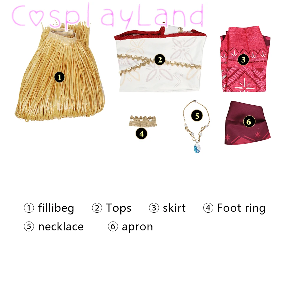 فستان موانا أزياء تنكرية للصيف والشاطئ تنورة علوية إكسسوارات فستان الأميرة موانا للهالوين وعيد الميلاد فستان لعب الأدوار