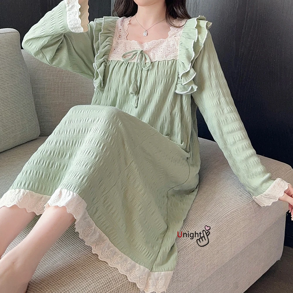 Women Cotton Nightgown Plus Size M-6XL Night Dress Night Wear Pajamas Nightdress Long Sleeve Sleepwear Night Wear Home Clothes