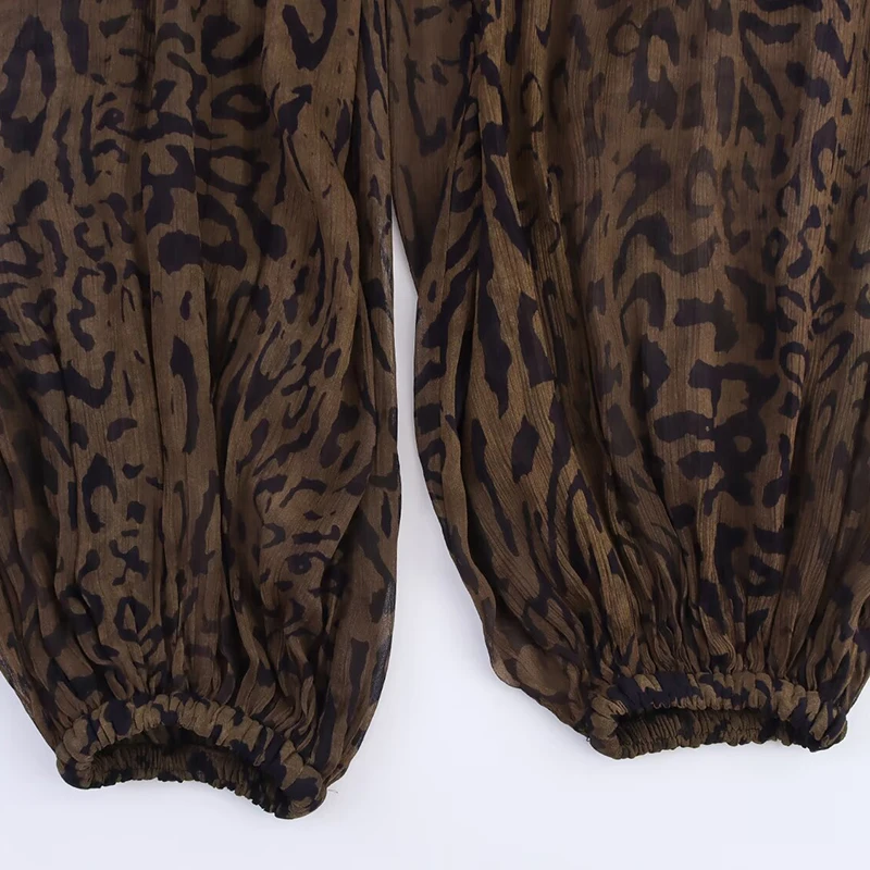 HXAO السراويل الفضفاضة السيدات الحيوان طباعة البنطلونات السراويل للمرأة خمر الطيات شبه شير بالازو السراويل الخريف السائل بنطلون #6