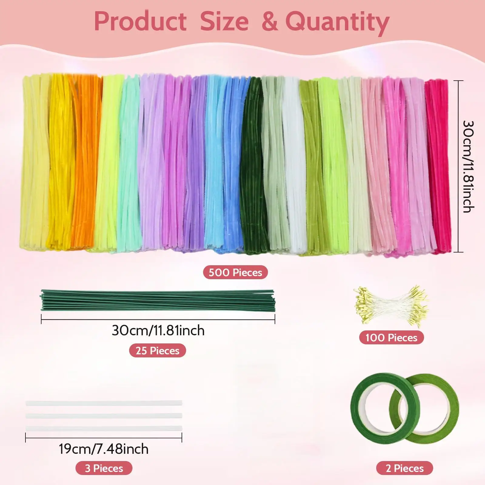 20 Colors 630PCS, Pipe Cleaners Craft Flowers Kit with Handle & Instructions, DIY Art and Craft Supplies for Creative Projects view 3