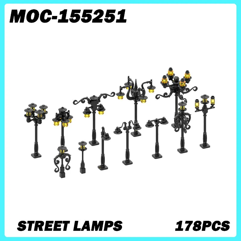 MOC-155251 Micro Architecture Small Granule Street Lamps Building Blocks, DIY Model Bricks Puzzle Toys Brick Birthday Gifts 178P