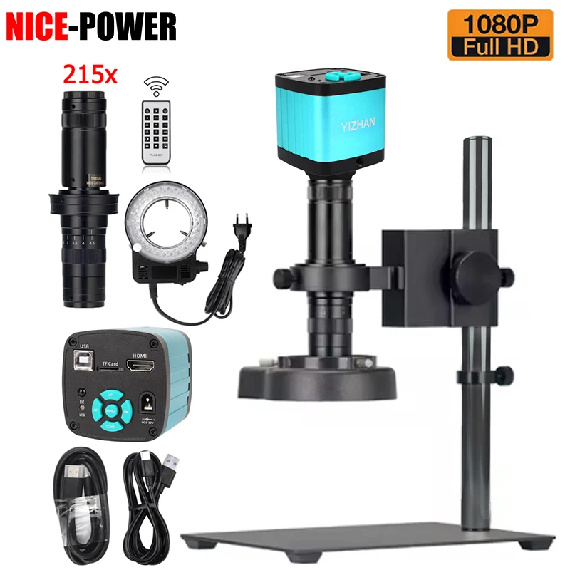 1X-215X USB Digits Microscope Full sets,4K 48MP Industrial Microscope,USB-C HDMI Digital Video Microscope Camera + Sturdy Base
