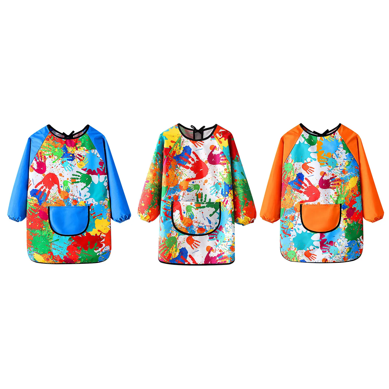 Children Waterproof Colorful Print Apron Long Sleeve Kitchen Cooking Baking Apron with Pocket Kids Mess-proof Painting Apron