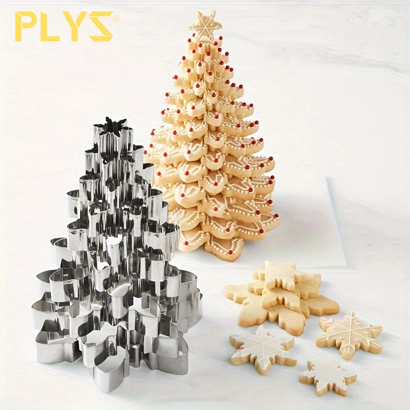 PLYS-Christmas Snowflake Shake Cookie Mold Set Christmas Tree Frosting Cutter Stainless Steel