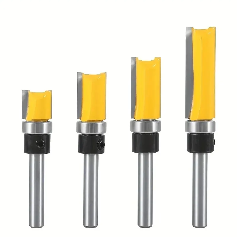 4pcs,1/4-Inch Shank Bearing Guided Pattern Router Bit - Woodworking Edge Trimming Tool with Double-Edged Straight Cutter