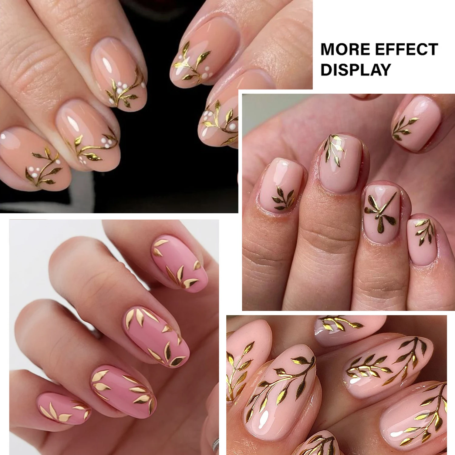6 Stück Gold-Silber Blättermuster Nagelaufkleber 3D Metallische Goldene Fünfblättrige Blumen Weidenblätter Nagelsticker DIY Maniküre Deko – Detail 9