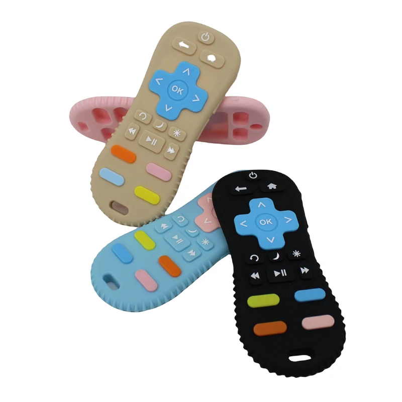 Baby Silicone Remote Control Teether Baby Anti-Eating Hand Teething Stick Cartoon Soothing Teething Toys Cognitive Teething Toys