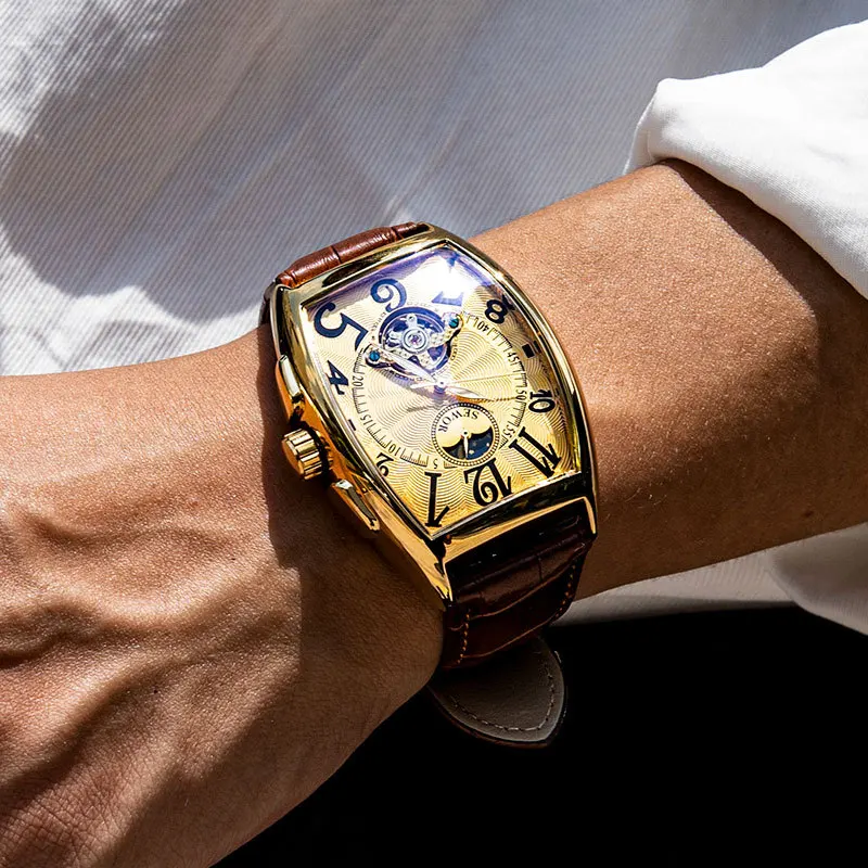 Montres automatiques à tourbillon pour hommes, montres-bracelets mécaniques, phase de lune, mode masculine