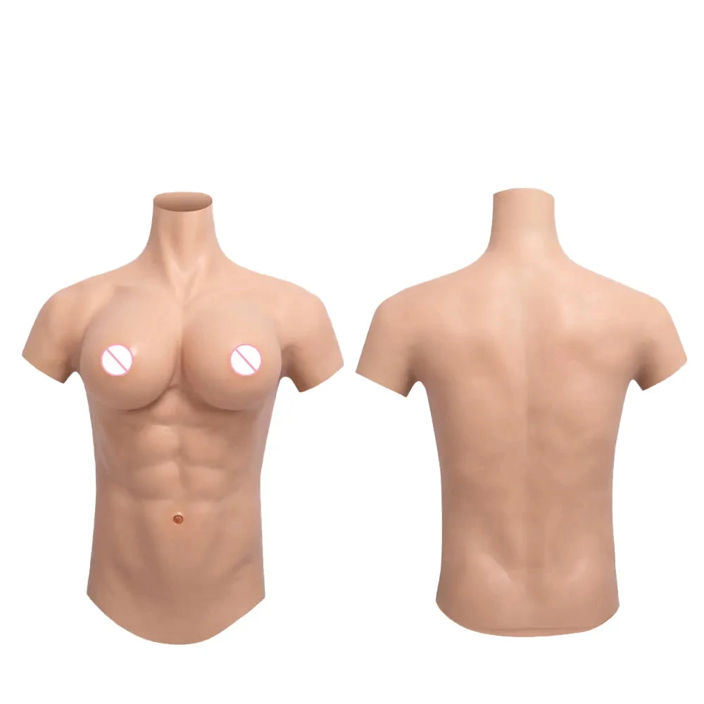 

Silicone Muscle Suit with Realistic Female Big Boobs Fake Breast Forms D Cup Abdominal Cosplay Crossdresser Drag Queen Costumes