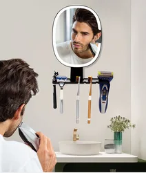 Wall mounted Bathroom Mirror LED Shaving Mirror with Razor Holder Illuminated Fogless Shower Bath Accessories 3Colors Adjustable