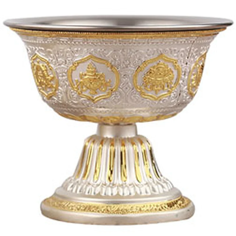 Copper Buddhist Eight Auspicious Offering Water Bowl Cup Mikky Altar Buddha