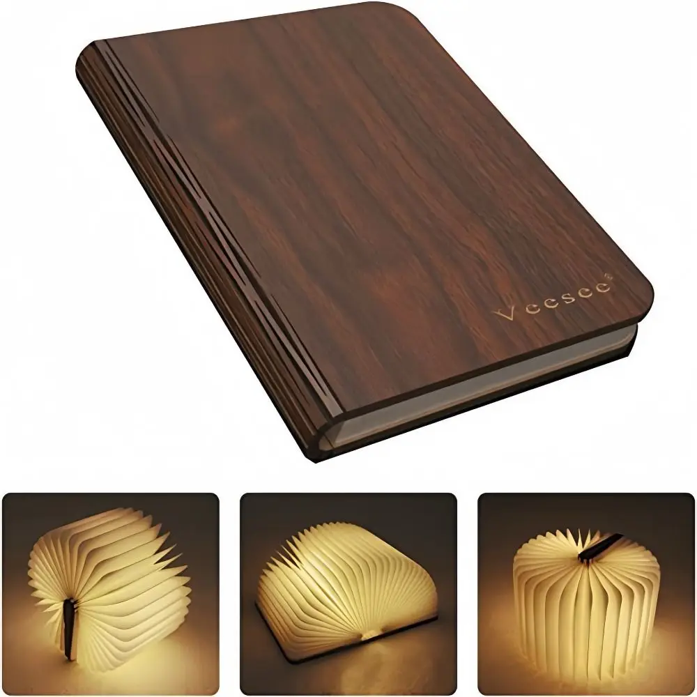 Creative Gift USB Rechargeable Folding Book Lamp Walnut Color 3 Colors Table Lamp Dimmable Portable Desk Light Travel
