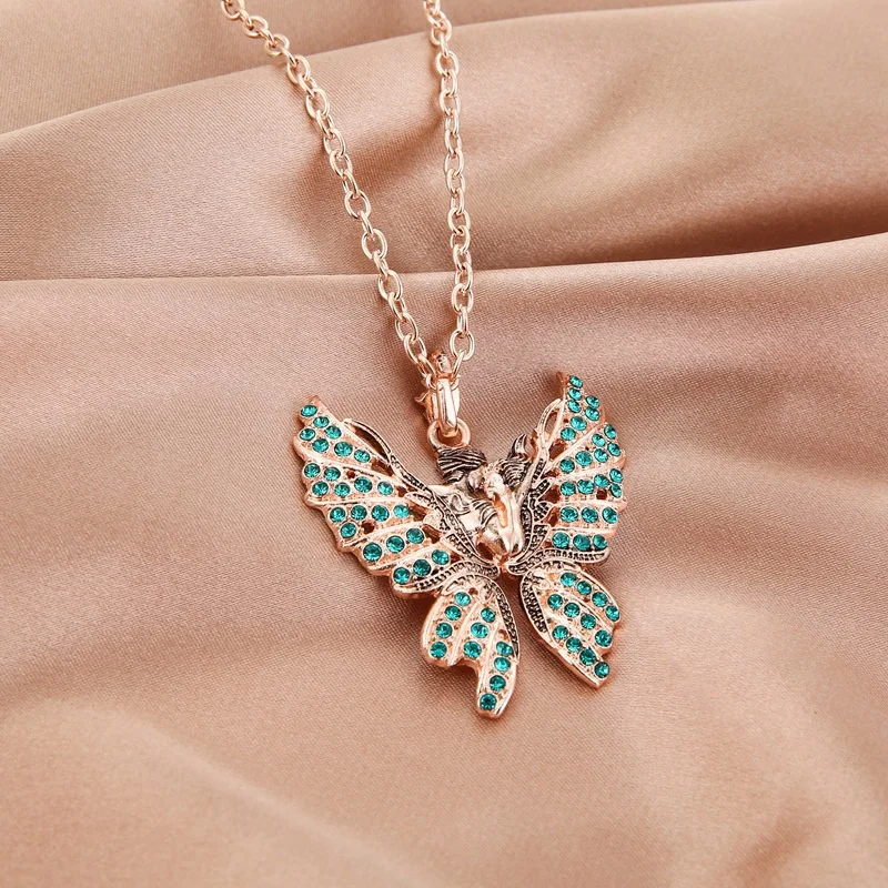 

Full Diamond Butterfly Wings Pendant Necklace Fashion Men's Women's Rhinestone Jewelry Accessories