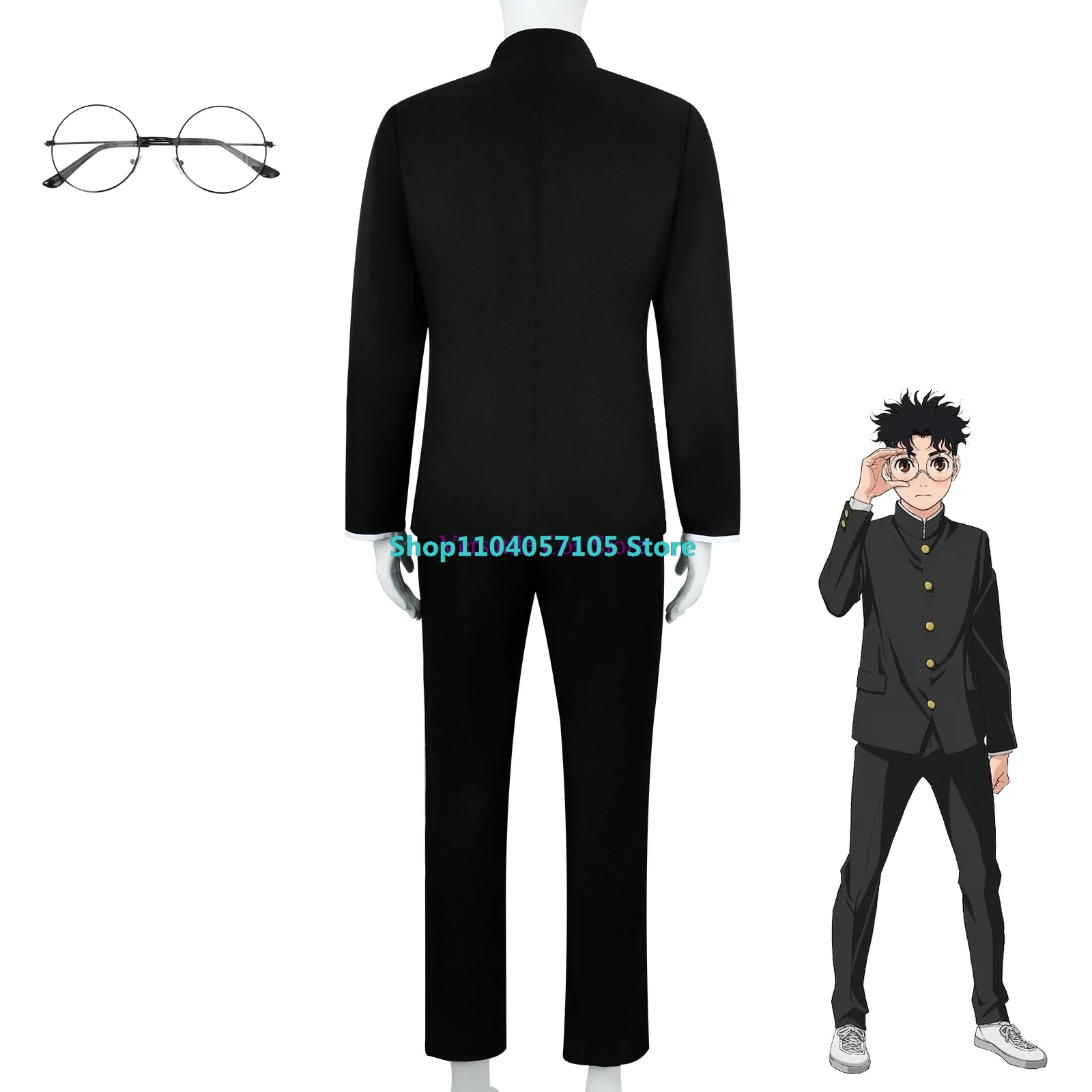 Costume de Cosplay Ken Tokyo avec Perruque pour Homme et Femme, Uniforme SвAnime Dandadan Okarun avec Lunettes, Veste Noire, Tenue d'Halloween