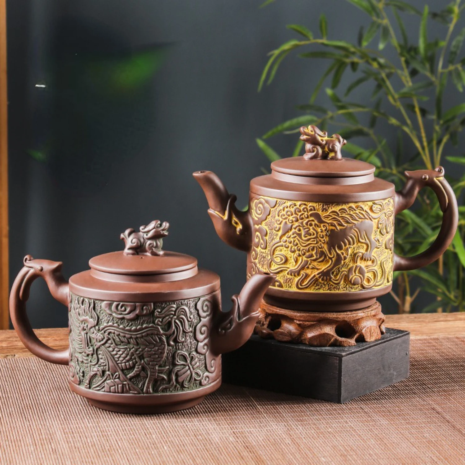 Exquisite and beautiful purple sand kung fu tea set with stunning kylin dragon pot - perfect for tea enthusiasts and collectors 