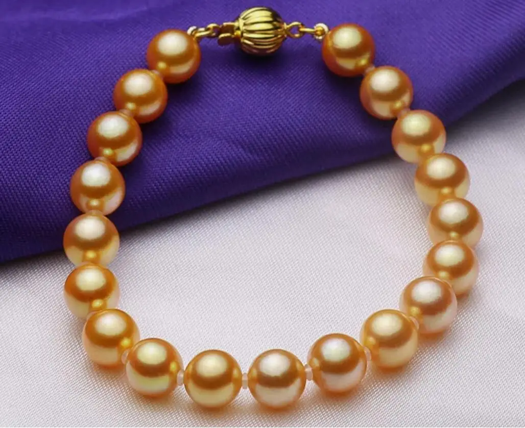 STUNNING 7.5-8" 8MM NATURAL SOUTH SEA GENUINE GOLD ROUND PEARL BRACELET