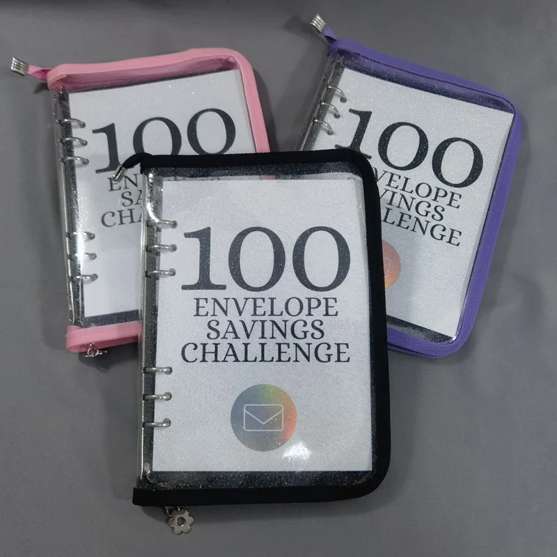 

100 Envelope Challenge Binder Zip Bag Photo Card Collection Book Postcard Organizer Diary Notebook School Stationery