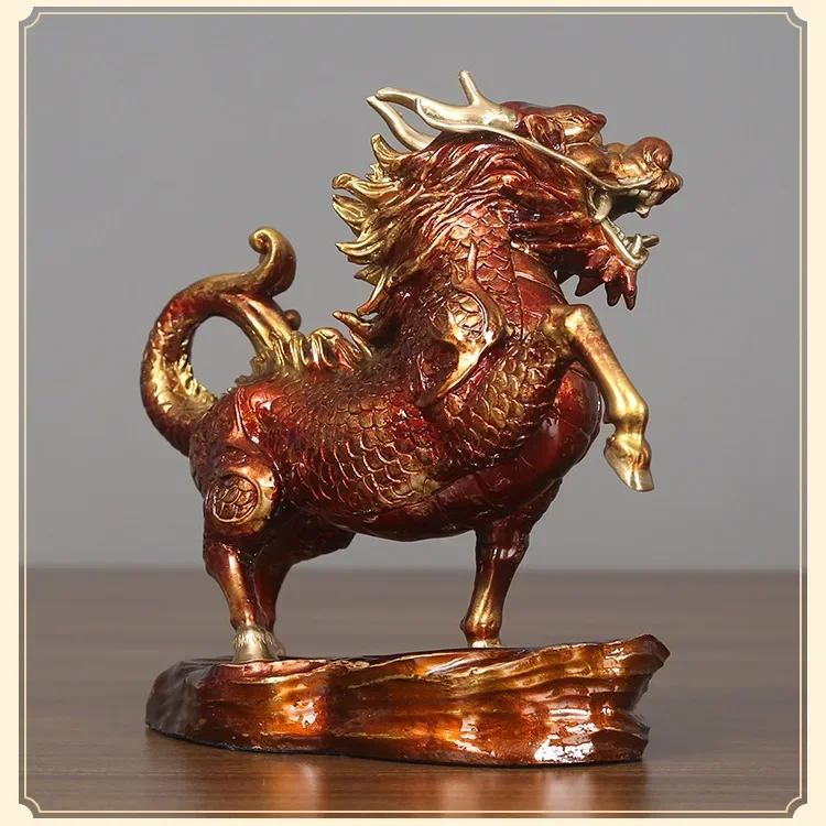 Colorful Copper Oriental Divine Beast Fire Qilin Statue Crafts Bookshelf Office Living Room Home Decoration Store Opening Gifts