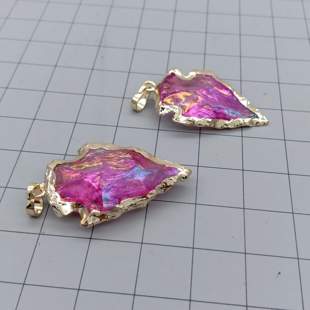 5 Pcs Raw Crystal Quartz Red Arrow Head Pendant Charm Pendant Yellow Gold Plated