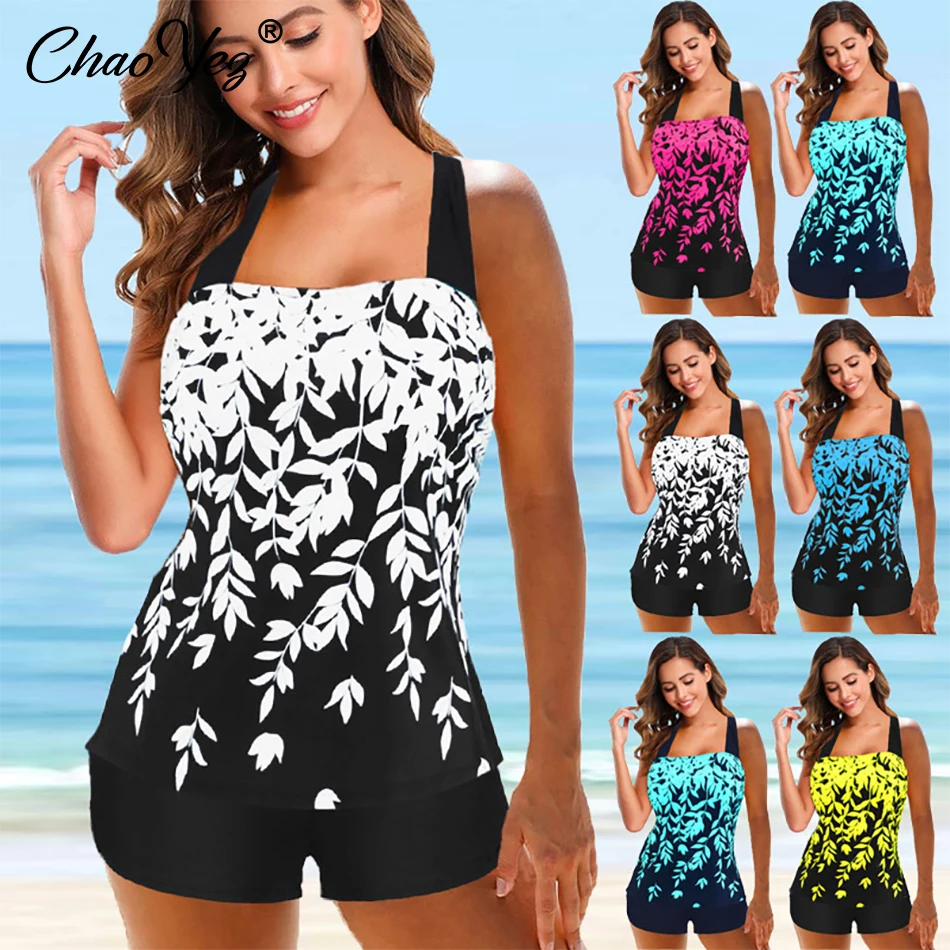 Summer Women Beachwear Swim Tankini Monokini 2024 Swimwear Bathing Suit Two Pieces Swimsuits Printed Quick Dry Tankinis 3XL