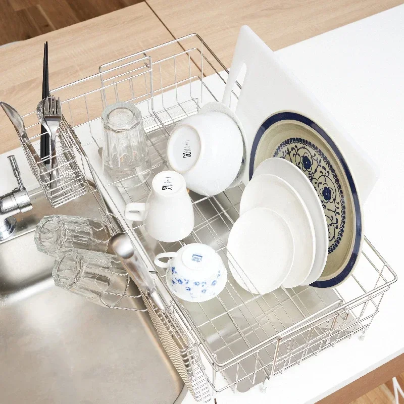 Japanese Dish Drainer Stainless Steel Material Storage Organizer Width Adjustment Dish Rack Large Capacity Drain Cutlery Holder