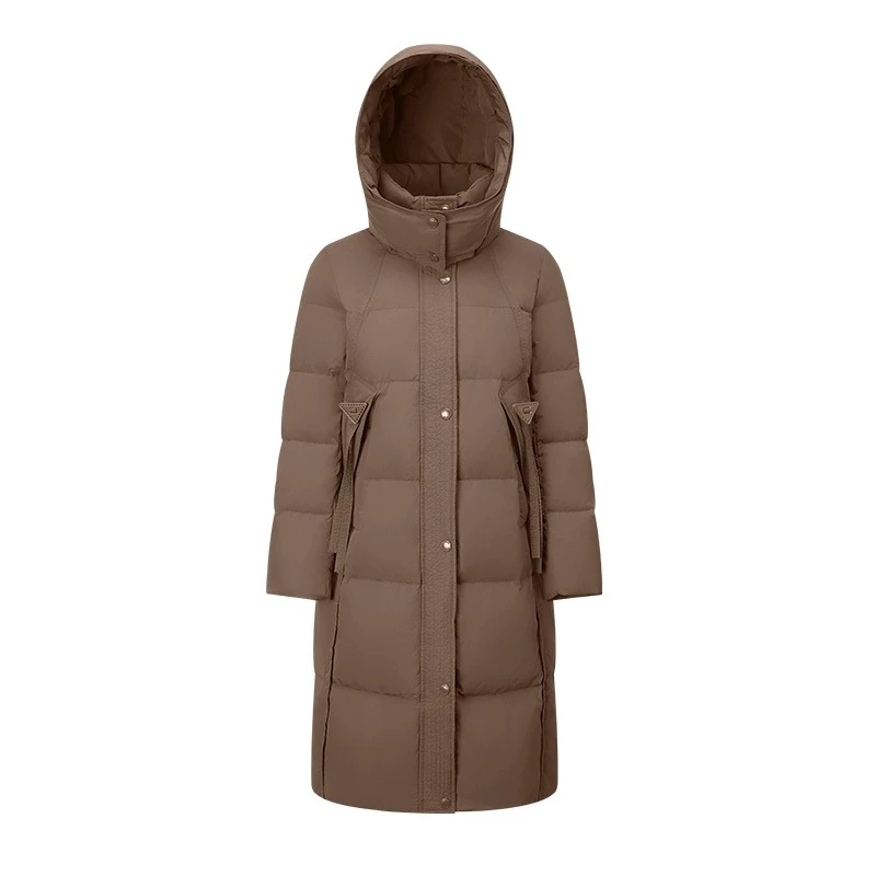Piumino lungo da donna Chericom 2025 inverno caldo con cappuccio colletto alla coreana piumini solido vintage semplice capispalla femminile Y309136Y