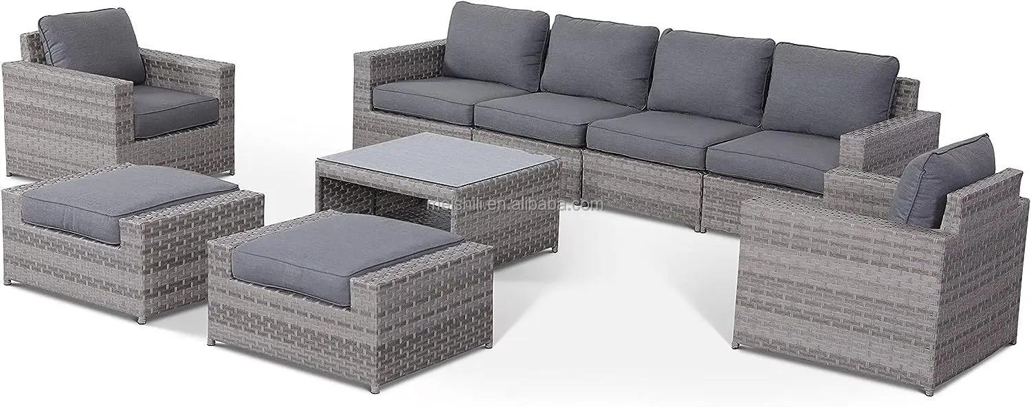 Factory Direct 2026 Outdoor Garden Pe Rattan Wicker Sofa Furniture Set Of 9 Pieces